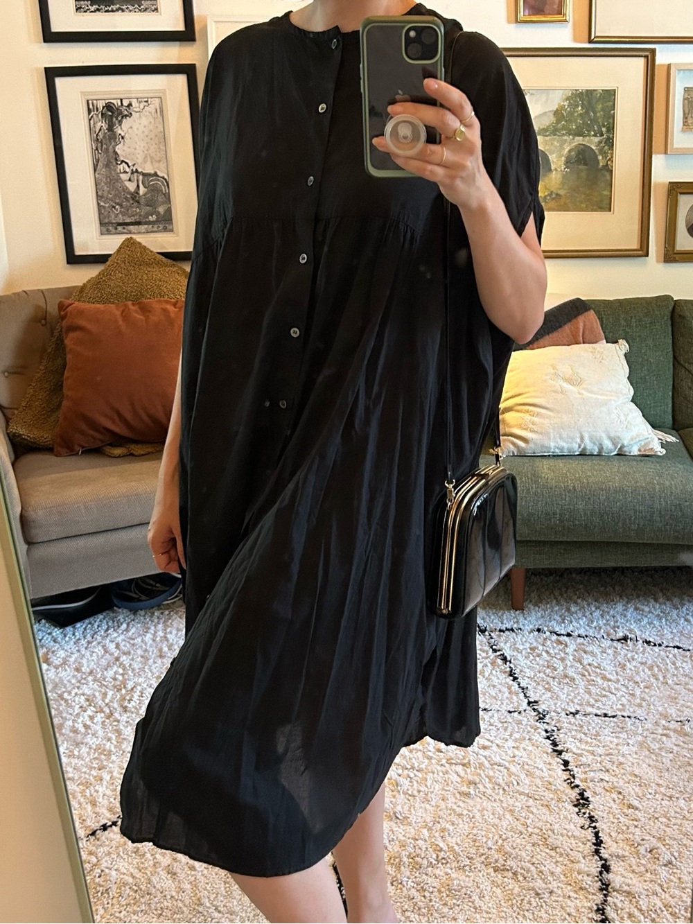 Japanese Designer Black Button-Front Women's Dress